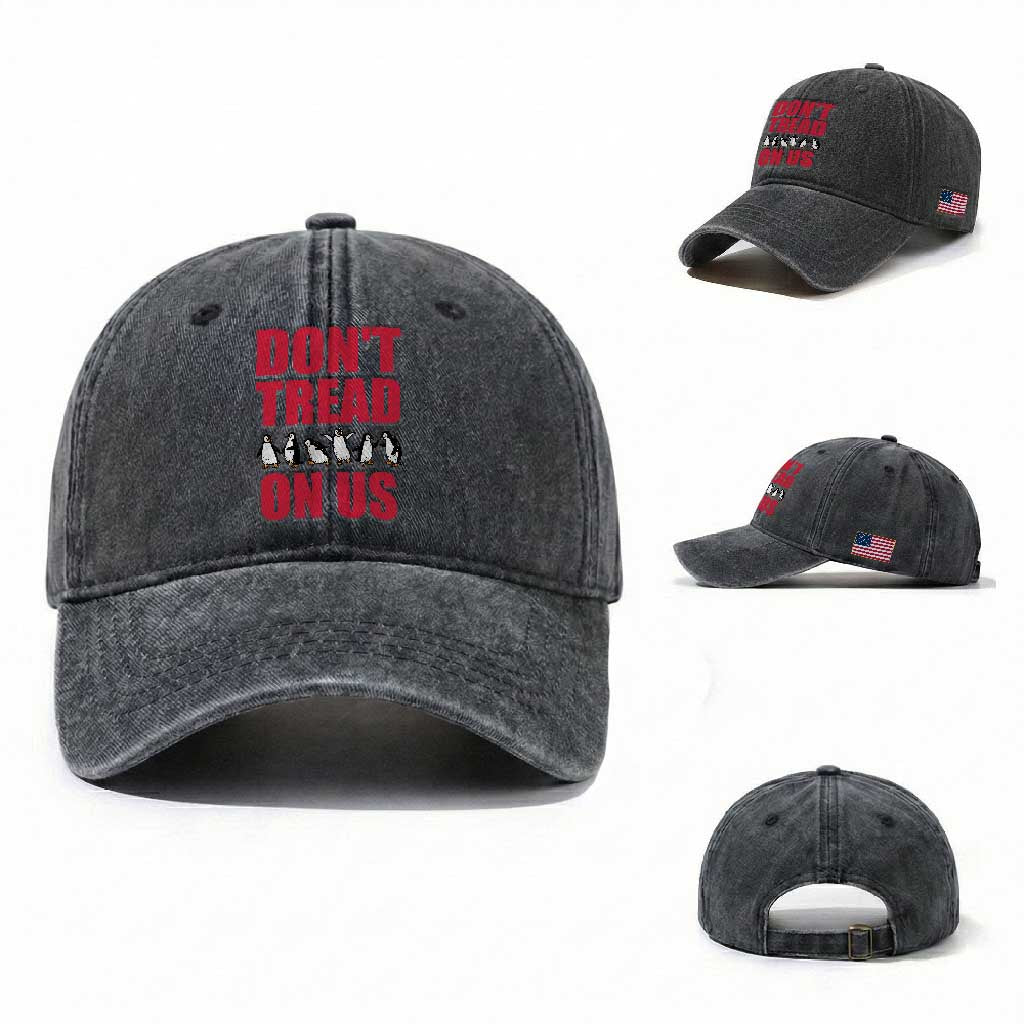 Funny Penguins Resist Protest Washed Cotton Baseball Cap Don't Tread On Us TS14 Washed Cap Universal Fit Dark Gray Print Your Wear
