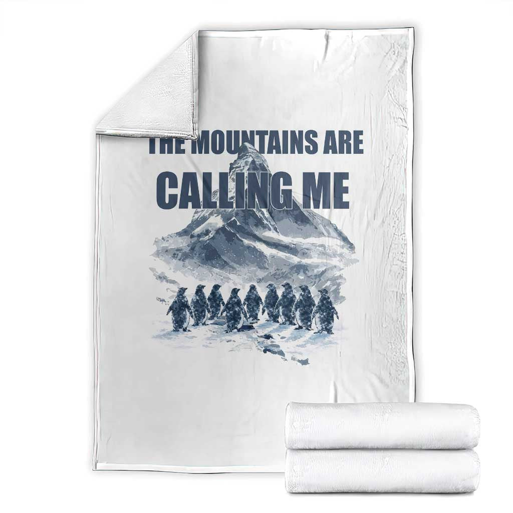Funny Nihilist Penguin Hiking Throw Blanket The Mountains Are Calling Me TS14 White Print Your Wear