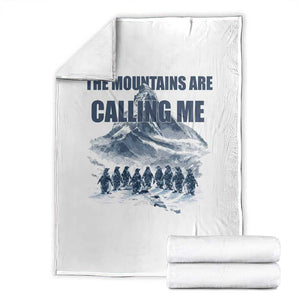 Funny Nihilist Penguin Hiking Throw Blanket The Mountains Are Calling Me TS14 White Print Your Wear