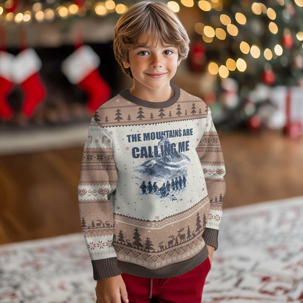Funny Nihilist Penguin Hiking Ugly Christmas Sweater The Mountains Are Calling Me TS14 Mocha Mousse Print Your Wear