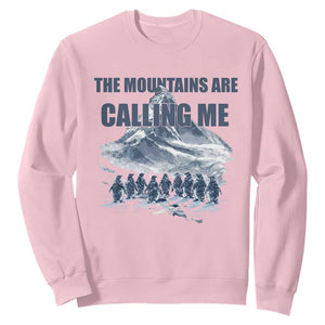 Funny Nihilist Penguin Hiking Sweatshirt The Mountains Are Calling Me TS14 Light Pink Print Your Wear