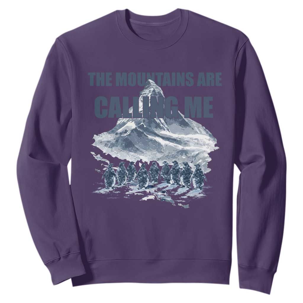 Funny Nihilist Penguin Hiking Sweatshirt The Mountains Are Calling Me TS14 Purple Print Your Wear