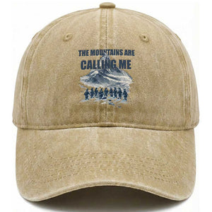 Funny Nihilist Penguin Hiking Washed Cotton Baseball Cap The Mountains Are Calling Me TS14 Washed Cap Universal Fit Khaki Print Your Wear