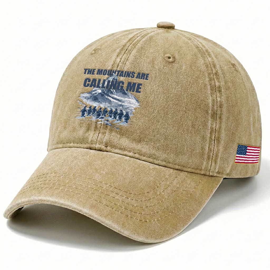 Funny Nihilist Penguin Hiking Washed Cotton Baseball Cap The Mountains Are Calling Me TS14 Print Your Wear