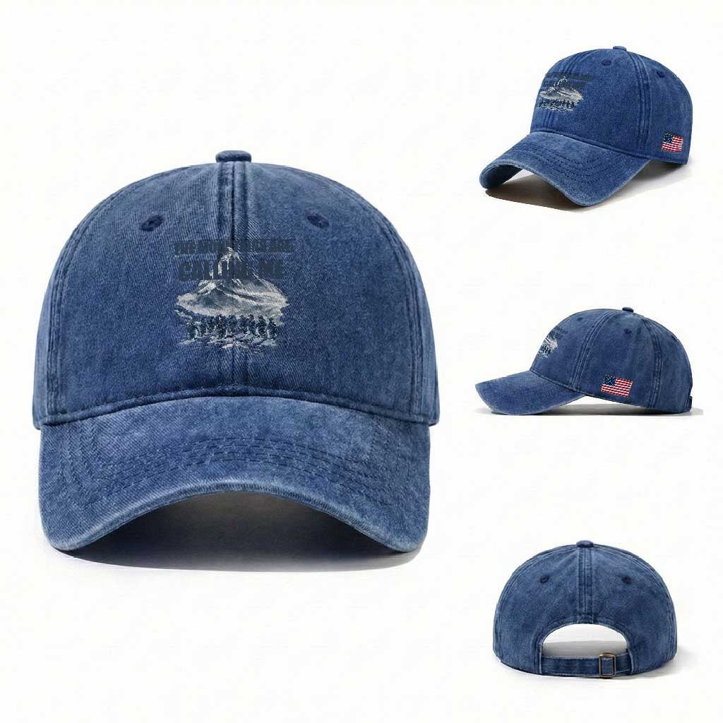 Funny Nihilist Penguin Hiking Washed Cotton Baseball Cap The Mountains Are Calling Me TS14 Washed Cap Universal Fit Royal Blue Print Your Wear