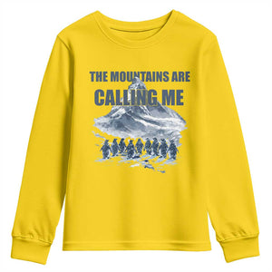 Funny Nihilist Penguin Hiking Youth Sweatshirt The Mountains Are Calling Me TS14 Daisy Print Your Wear