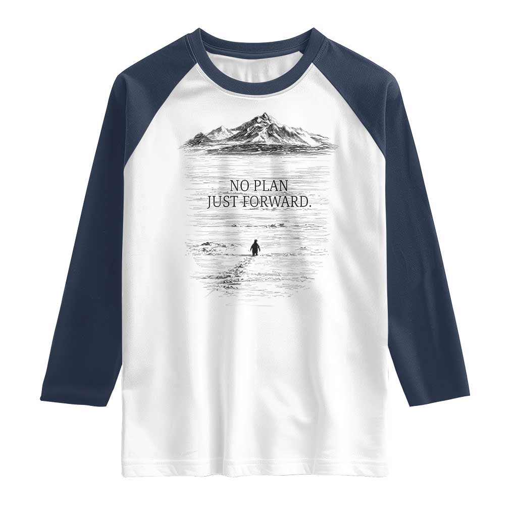 Funny Nihilist Penguin Hiking Raglan Shirt No Plan Just Forward TS14 White Navy Print Your Wear
