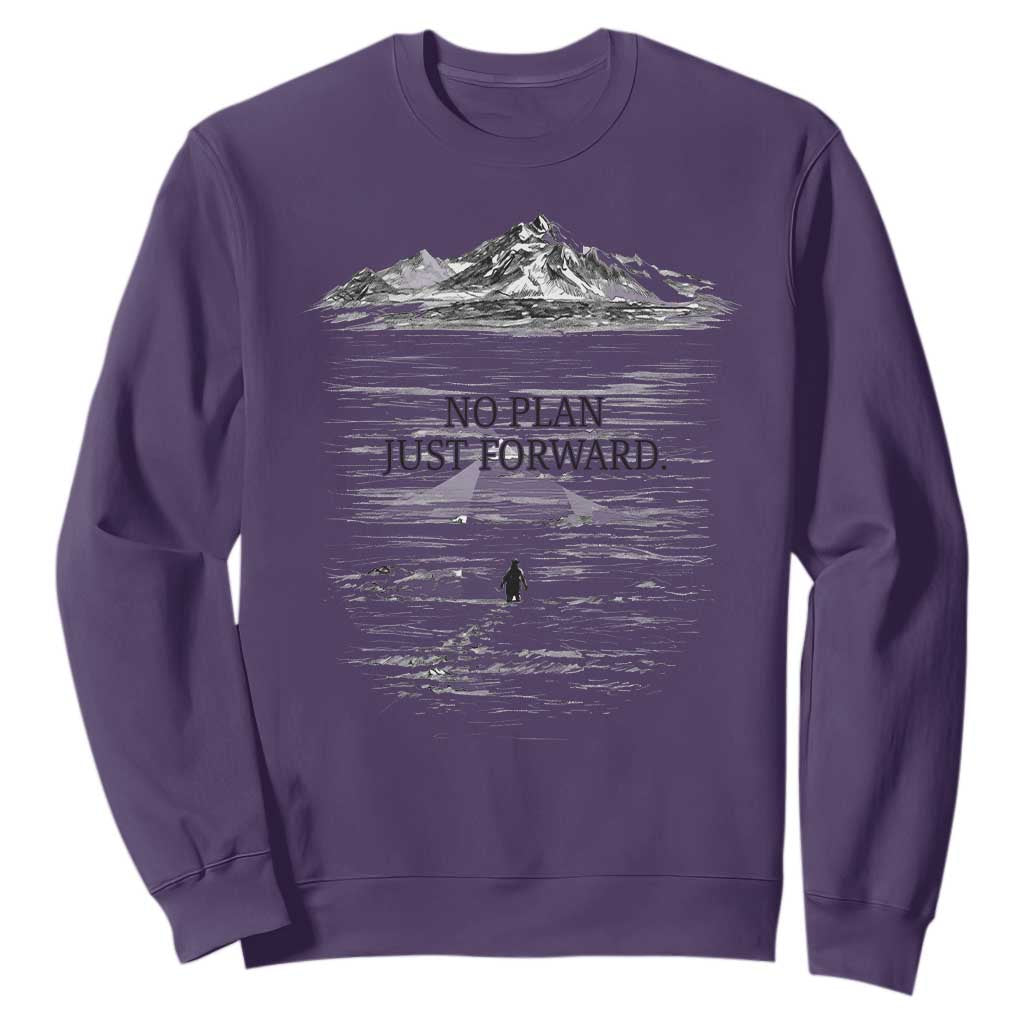 Funny Nihilist Penguin Hiking Sweatshirt No Plan Just Forward TS14 Purple Print Your Wear