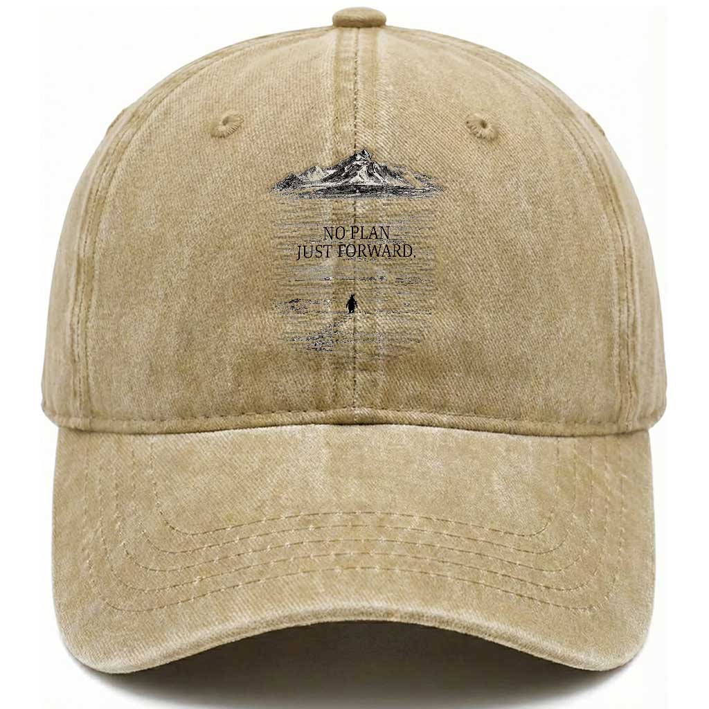 Funny Nihilist Penguin Hiking Washed Cotton Baseball Cap No Plan Just Forward TS14 Washed Cap Universal Fit Khaki Print Your Wear