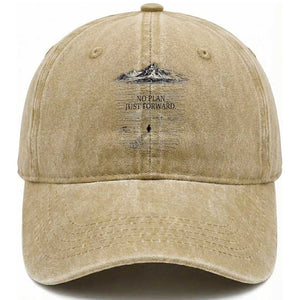 Funny Nihilist Penguin Hiking Washed Cotton Baseball Cap No Plan Just Forward TS14 Washed Cap Universal Fit Khaki Print Your Wear