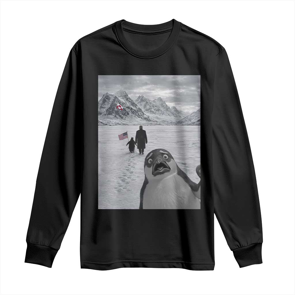 Nihilist Penguin Trump Hiking Mountains Long Sleeve Shirt Funny Penguin Selfie But Why TS14 Black Print Your Wear