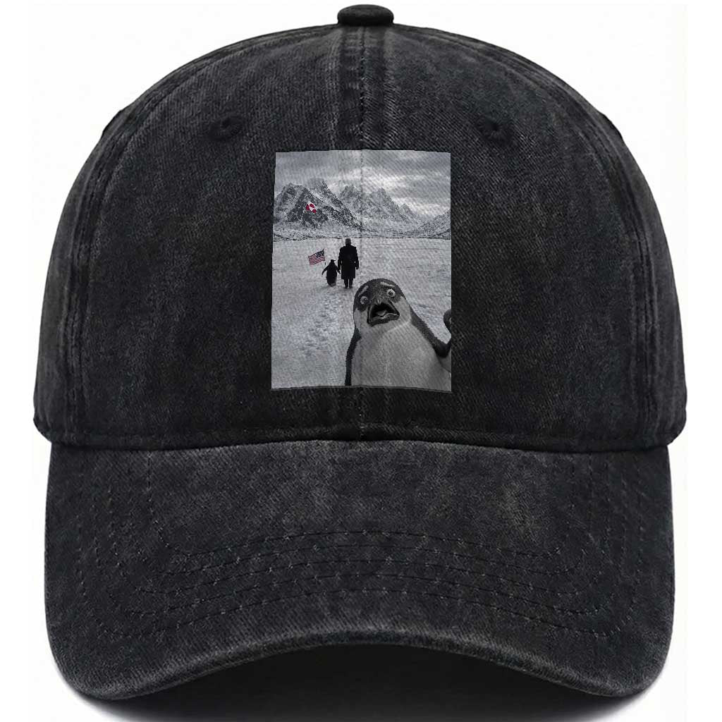 Nihilist Penguin Trump Hiking Mountains Washed Cotton Baseball Cap Funny Penguin Selfie But Why TS14 Washed Cap Universal Fit Black Print Your Wear