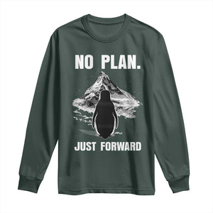 Nihilist Penguin Hiking Meme Long Sleeve Shirt No Plan Just Forward TS14 Dark Forest Green Print Your Wear