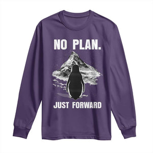 Nihilist Penguin Hiking Meme Long Sleeve Shirt No Plan Just Forward TS14 Purple Print Your Wear