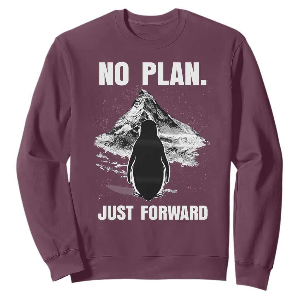 Nihilist Penguin Hiking Meme Sweatshirt No Plan Just Forward TS14 Maroon Print Your Wear