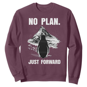 Nihilist Penguin Hiking Meme Sweatshirt No Plan Just Forward TS14 Maroon Print Your Wear