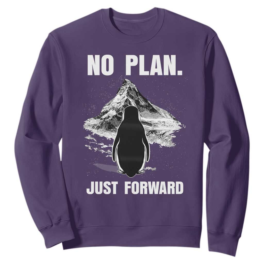 Nihilist Penguin Hiking Meme Sweatshirt No Plan Just Forward TS14 Purple Print Your Wear