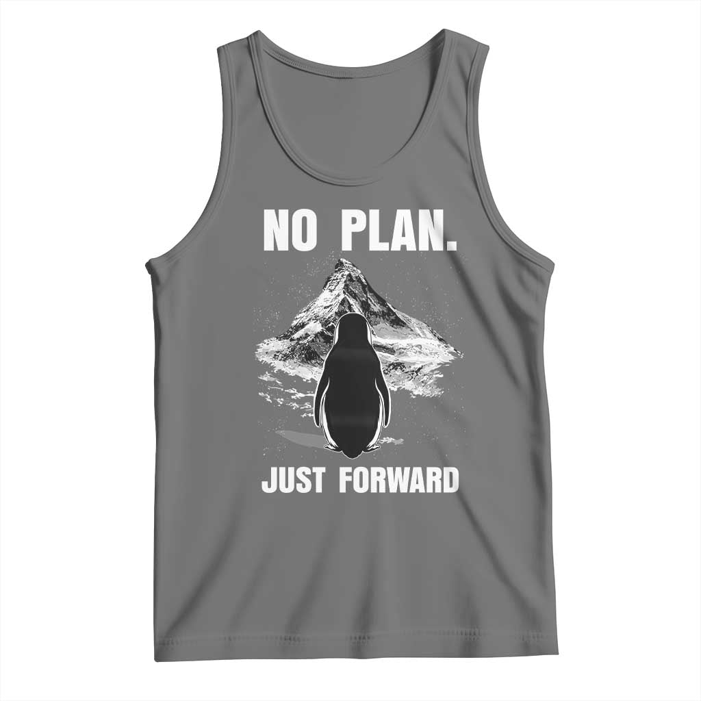 Nihilist Penguin Hiking Meme Tank Top No Plan Just Forward TS14 Black Heather Print Your Wear