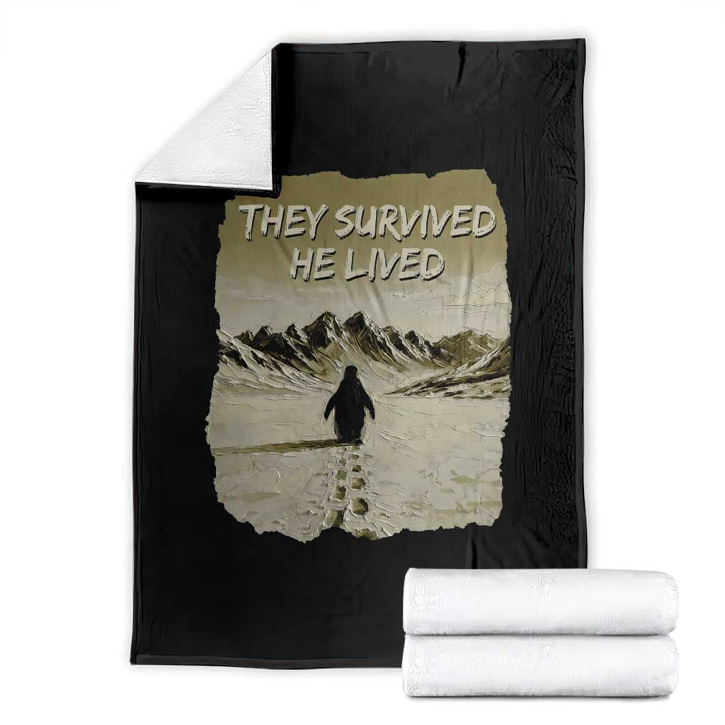 Nihilist Penguin Hiking Meme Throw Blanket They Survived He Lived TS14 Black Print Your Wear