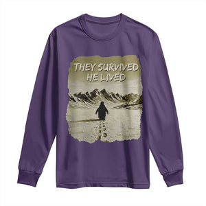 Nihilist Penguin Hiking Meme Long Sleeve Shirt They Survived He Lived TS14 Purple Print Your Wear