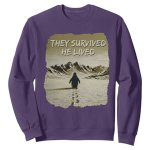 Nihilist Penguin Hiking Meme Sweatshirt They Survived He Lived TS14 Purple Print Your Wear
