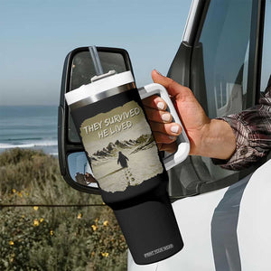 Nihilist Penguin Hiking Meme Tumbler With Handle They Survived He Lived TS14 Print Your Wear