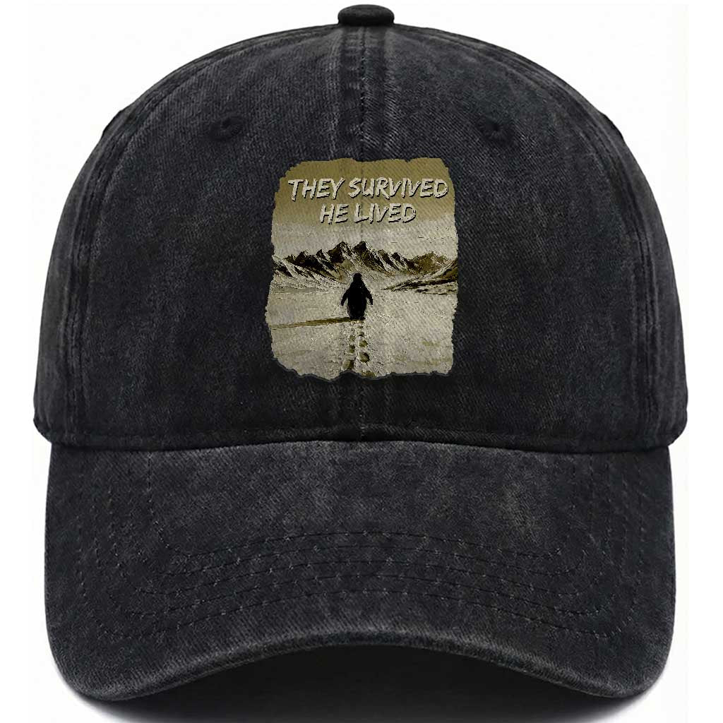Nihilist Penguin Hiking Meme Washed Cotton Baseball Cap They Survived He Lived TS14 Washed Cap Universal Fit Black Print Your Wear