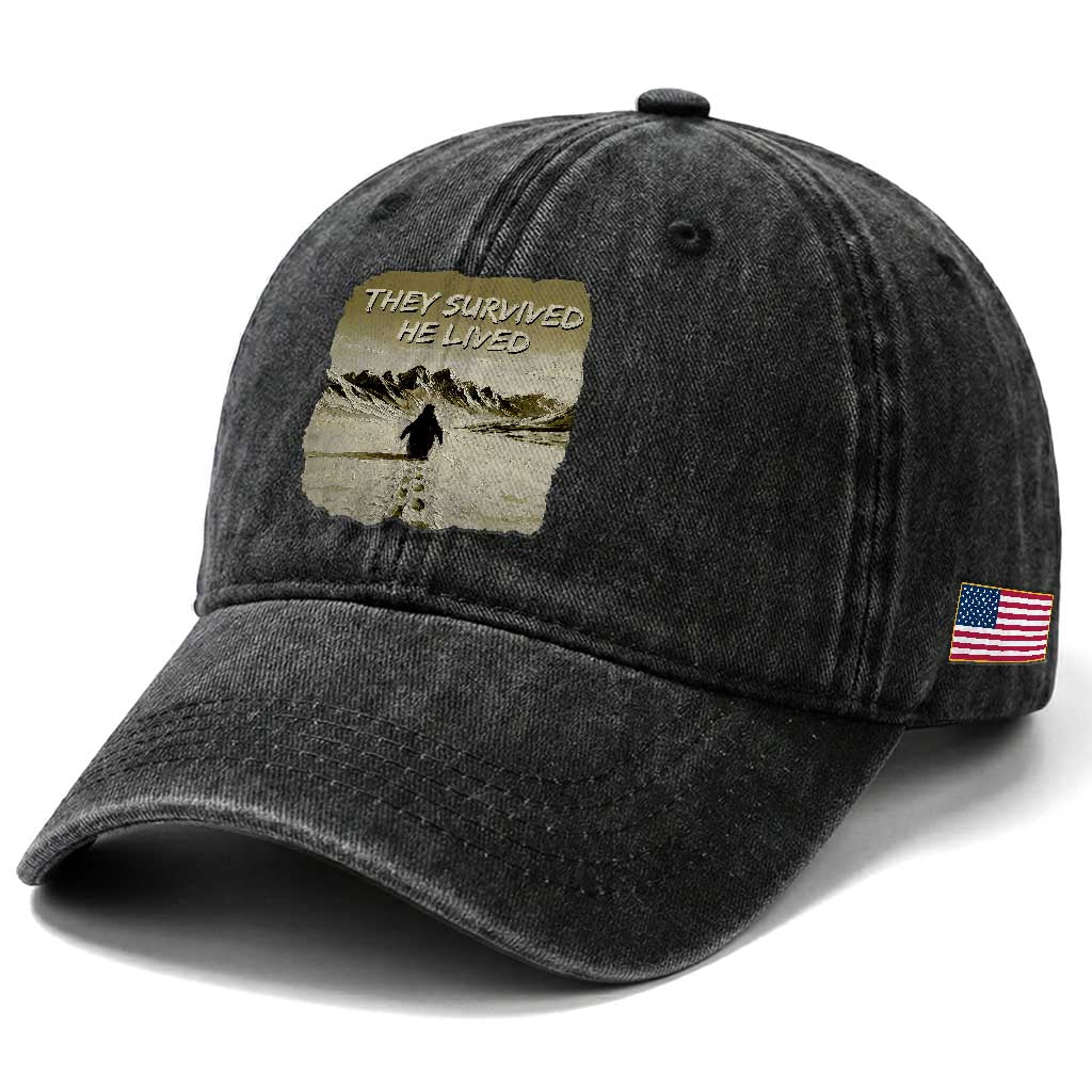 Nihilist Penguin Hiking Meme Washed Cotton Baseball Cap They Survived He Lived TS14 Print Your Wear