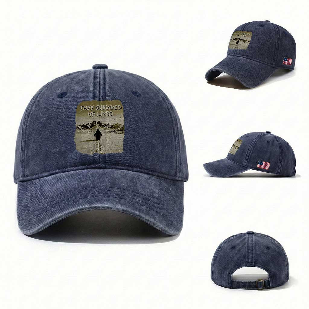 Nihilist Penguin Hiking Meme Washed Cotton Baseball Cap They Survived He Lived TS14 Washed Cap Universal Fit Navy Print Your Wear