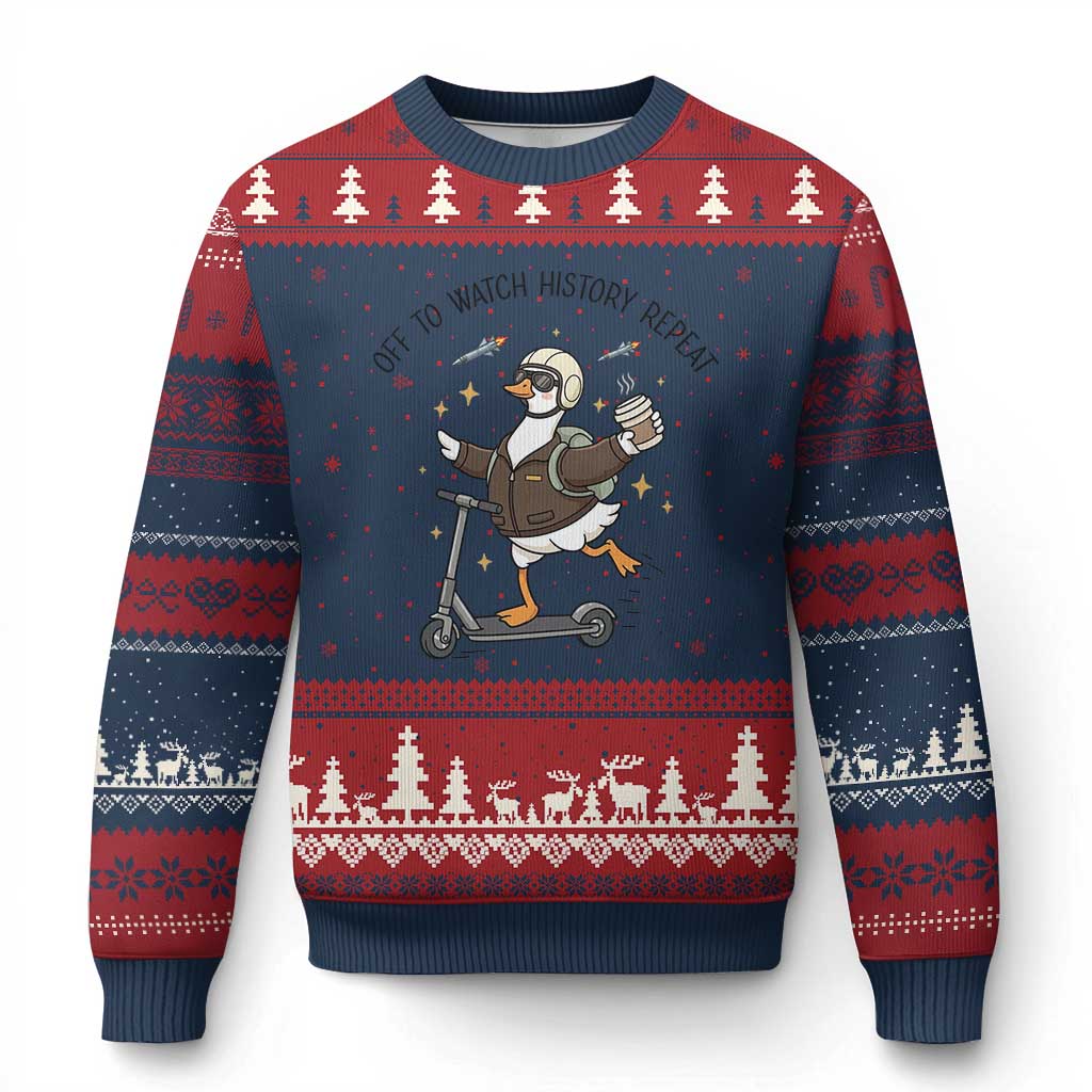 Funny Goose Support Freedom Meme Ugly Christmas Sweater Off To Watch History Repart TS14 Navy Red Print Your Wear