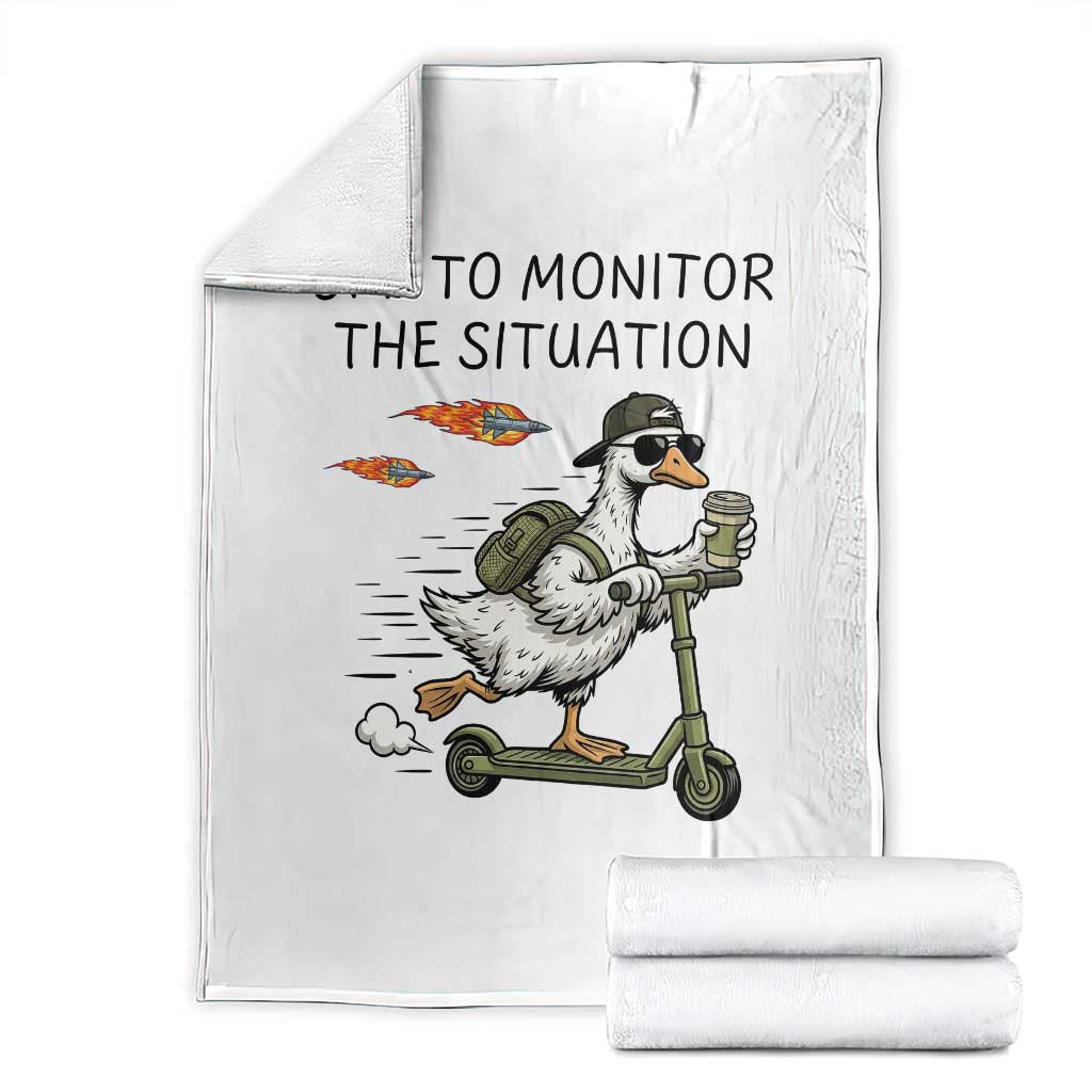 Funny Goose Support Freedom Meme Throw Blanket Off To Monitor The Situation TS14 White Print Your Wear