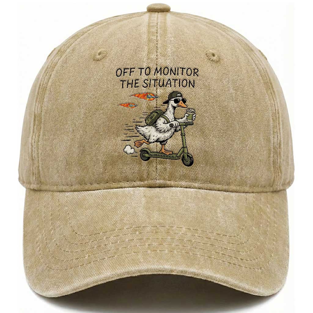 Funny Goose Support Freedom Meme Washed Cotton Baseball Cap Off To Monitor The Situation TS14 Washed Cap Universal Fit Khaki Print Your Wear