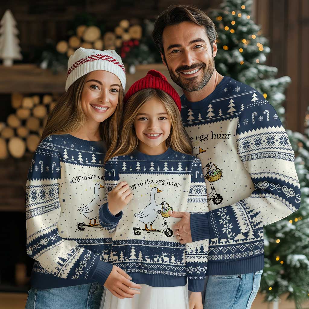 Off To The Egg Hunt Ugly Christmas Sweater Funny Easter Goose TS14 Beige Navy Print Your Wear