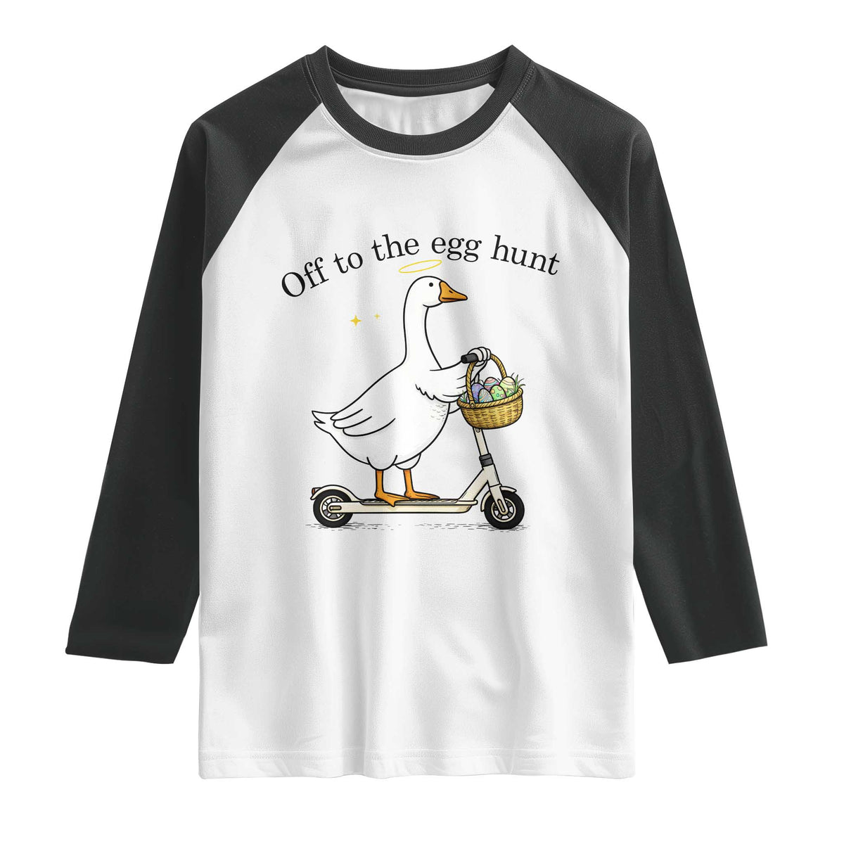 Off To The Egg Hunt Raglan Shirt Funny Easter Goose TS14 White Black Print Your Wear