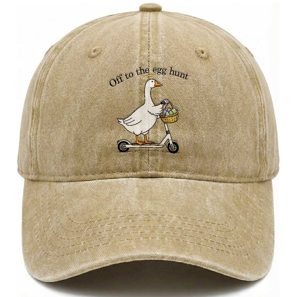 Off To The Egg Hunt Washed Cotton Baseball Cap Funny Easter Goose TS14 Washed Cap Universal Fit Khaki Print Your Wear