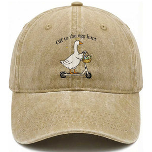 Off To The Egg Hunt Washed Cotton Baseball Cap Funny Easter Goose TS14 Washed Cap Universal Fit Khaki Print Your Wear