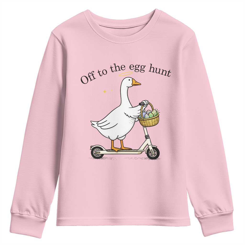 Off To The Egg Hunt Youth Sweatshirt Funny Easter Goose TS14 Light Pink Print Your Wear