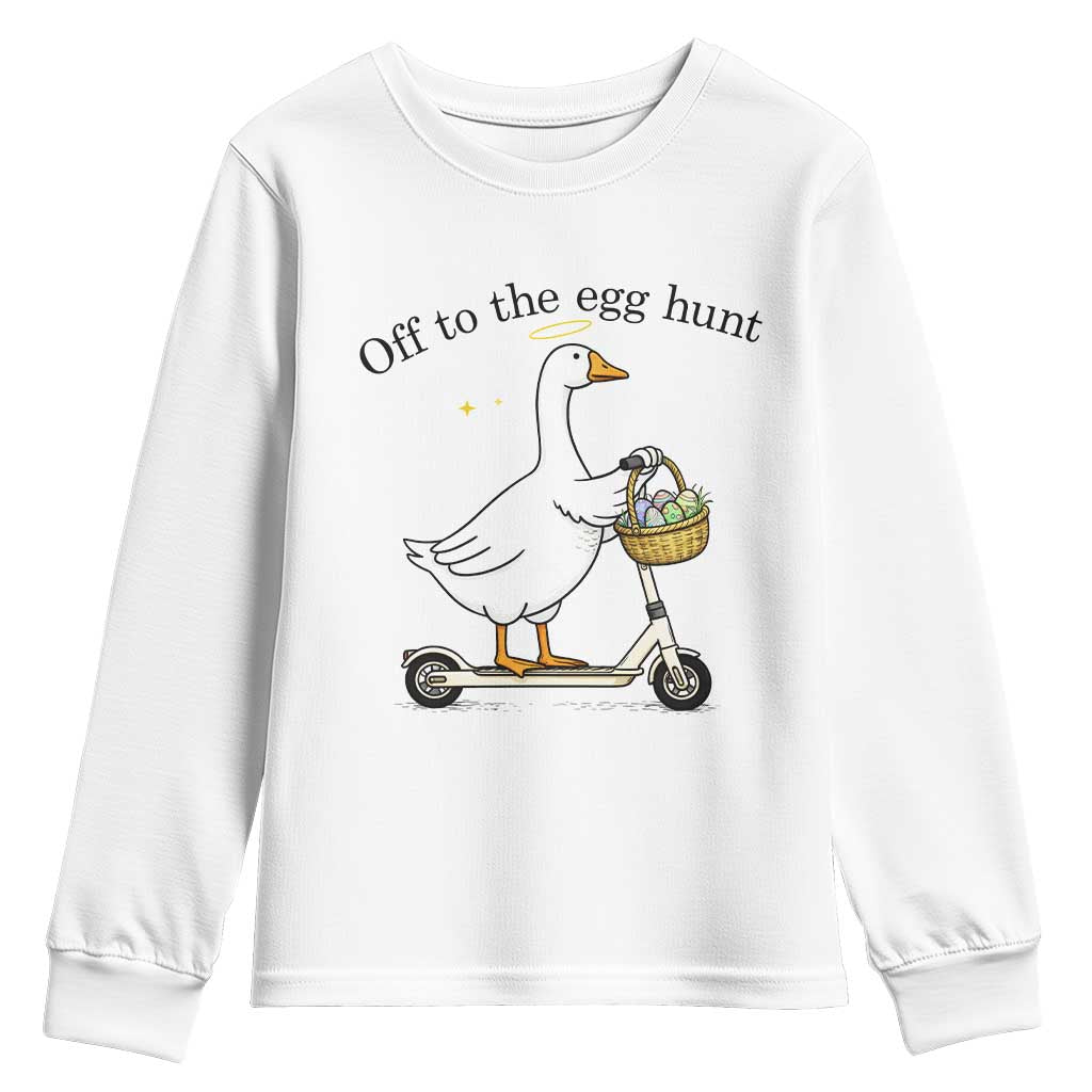 Off To The Egg Hunt Youth Sweatshirt Funny Easter Goose TS14 White Print Your Wear
