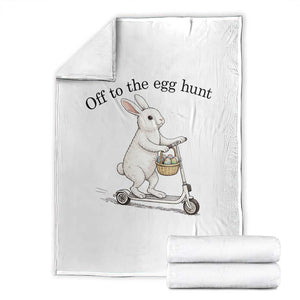 Off To The Egg Hunt Throw Blanket Funny Easter Bunny TS14 White Print Your Wear