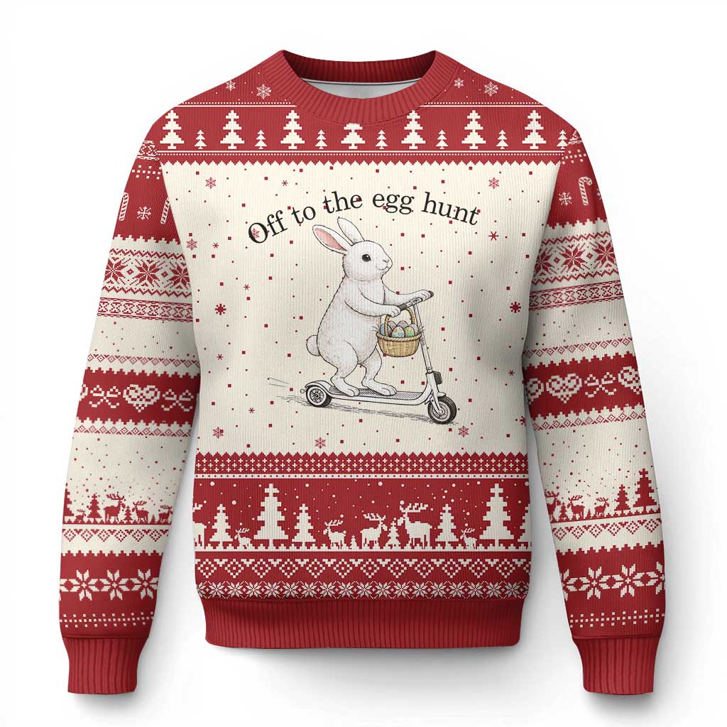 Off To The Egg Hunt Ugly Christmas Sweater Funny Easter Bunny TS14 Beige Red Print Your Wear