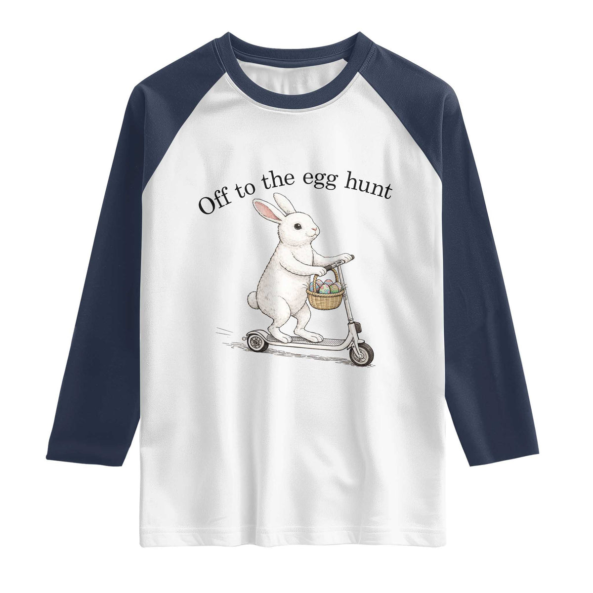 Off To The Egg Hunt Raglan Shirt Funny Easter Bunny TS14 White Navy Print Your Wear