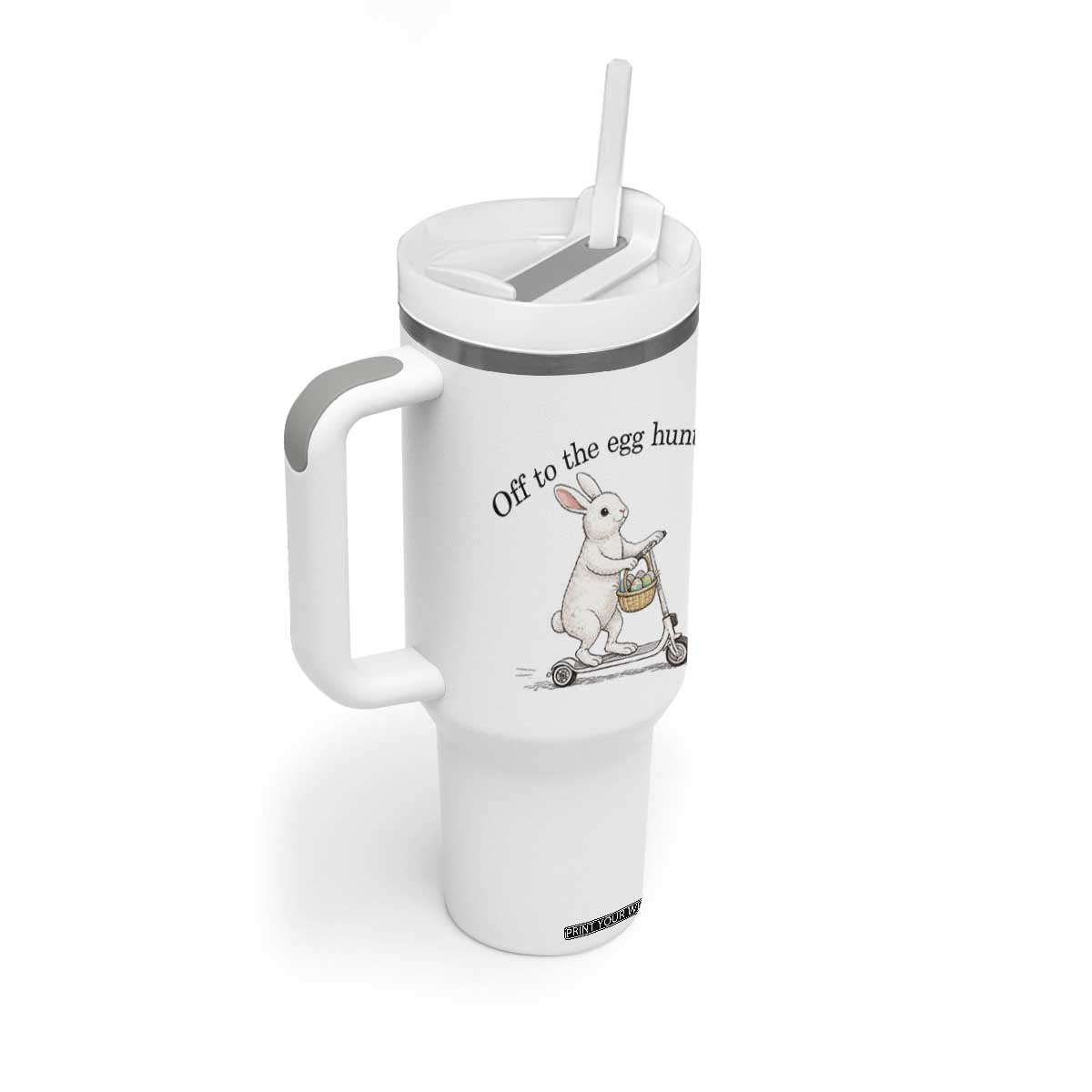 Off To The Egg Hunt Tumbler With Handle Funny Easter Bunny TS14 Print Your Wear