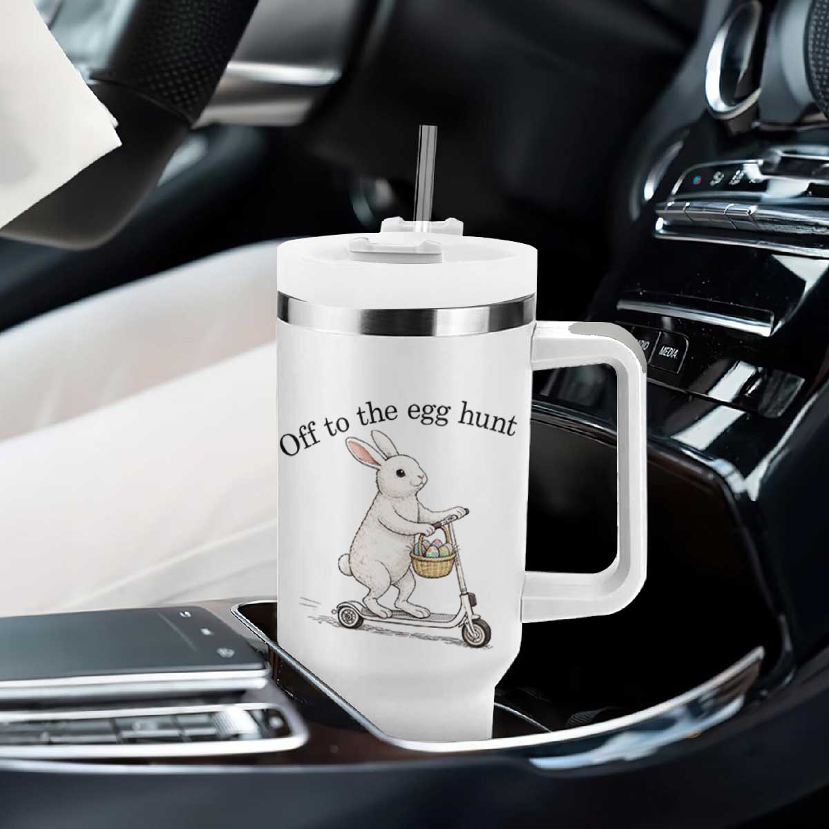 Off To The Egg Hunt Tumbler With Handle Funny Easter Bunny TS14 Print Your Wear
