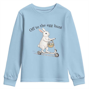 Off To The Egg Hunt Youth Sweatshirt Funny Easter Bunny TS14 Light Blue Print Your Wear