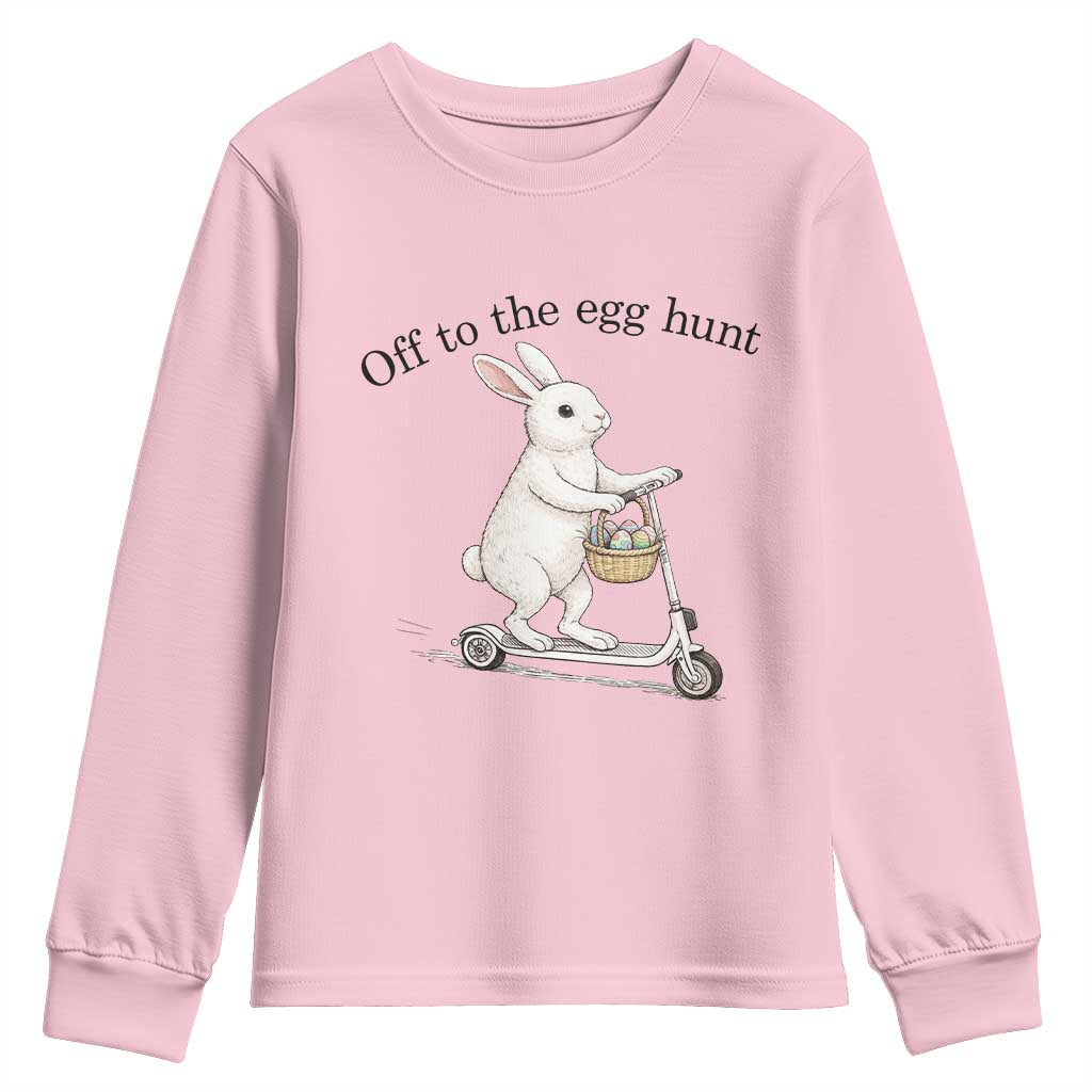 Off To The Egg Hunt Youth Sweatshirt Funny Easter Bunny TS14 Light Pink Print Your Wear