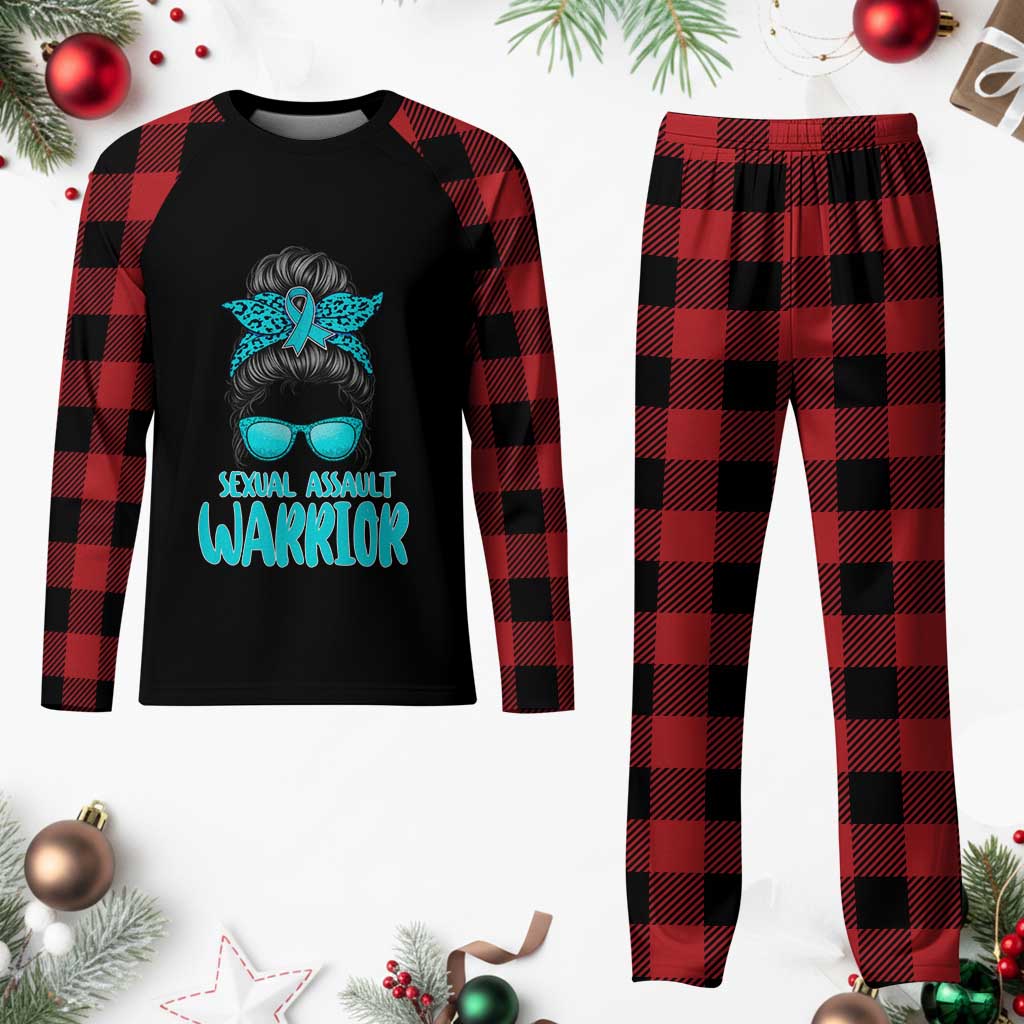 Sexual Assault Awareness Messy Bun Support Survivors Plaid Pajama Set TS14 Buffalo Plaid Print Your Wear