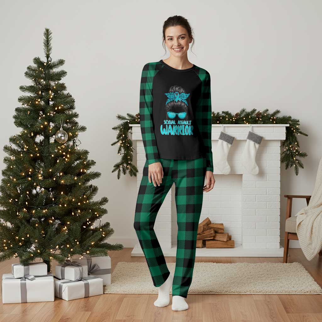 Sexual Assault Awareness Messy Bun Support Survivors Plaid Pajama Set TS14 Green Plaid Print Your Wear