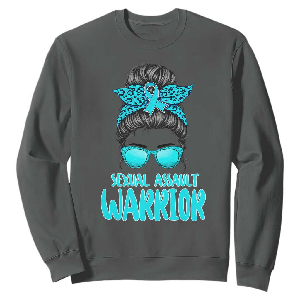 Sexual Assault Awareness Messy Bun Support Survivors Sweatshirt TS14 Dark Heather Print Your Wear