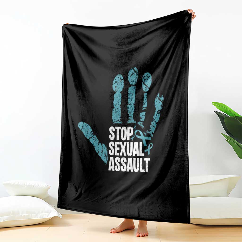Stop Sexual Assault Throw Blanket Teal Ribbon Hand TS14 Print Your Wear