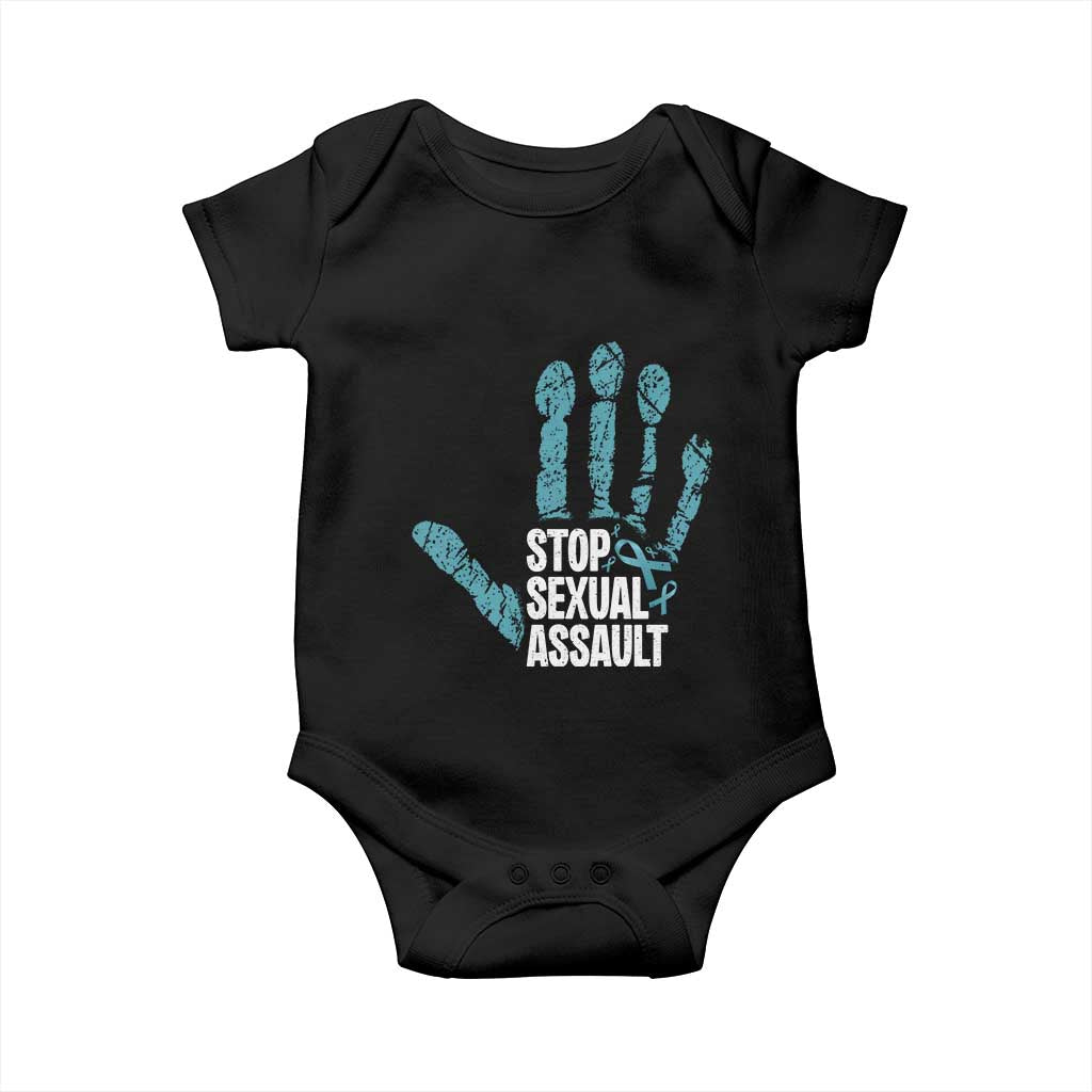 Stop Sexual Assault Baby Onesie Teal Ribbon Hand TS14 Black Print Your Wear